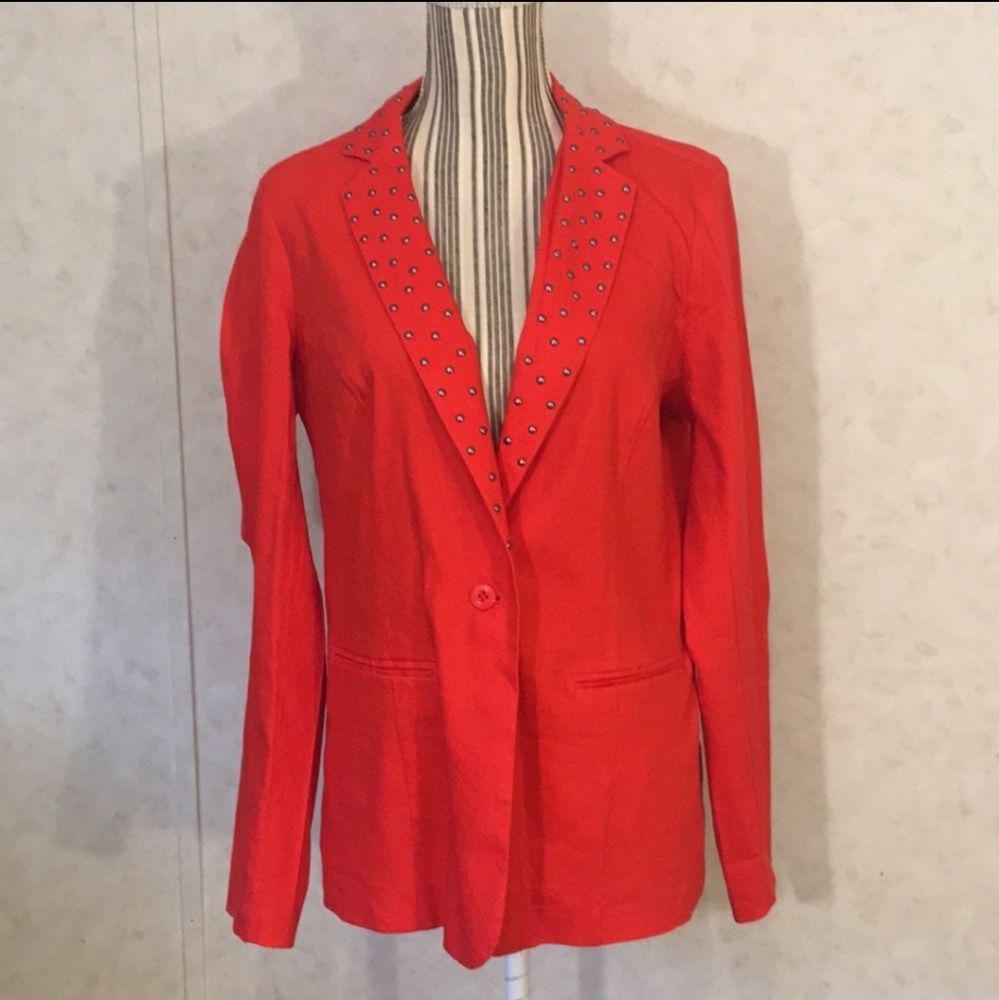 Rock & Republic red linen blazer w/ studded detail.
